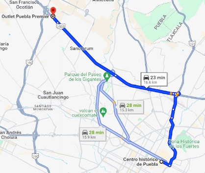 Cómo llegar a Outlet Puebla Premier desde el Centro Histórico de Puebla