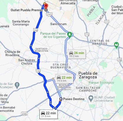 Cómo llegar a Outlet Puebla desde Paseo Destino