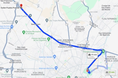 Cómo llegar a Outlet Puebla Premier desde la zona de los Fuertes