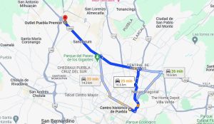 Cómo llegar a Outlet Puebla Premier desde el Centro histórico de Puebla.
